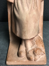 Heiligenbeeld Bernadette, terracotta, 19 cm hoog ca, 1920 Hartmann (3)