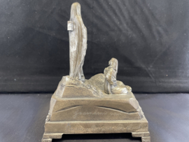 Niet werkende speeldoos, Lourdes grot souvenir, Tin,  14 cm, antiek (7)