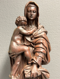 Heiligenbeeld Maria met kind, bruin, gips, 43cm (5)