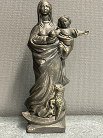 Heiligenbeeld Maria met kind op halve maan met lam,  gips, 28 cm (1)