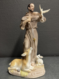 Heiligenbeeld Franciscus van Assisi met hert en vogel