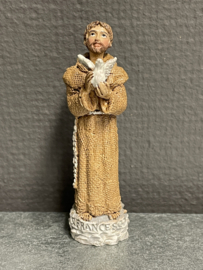 Heiligenbeeld  Franciscus van Assisi met duif, resin, 10cm (10)