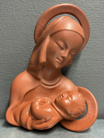 Plaquette Heilige Maria met kind, terracotta, 29 cm, jaren 50 (2)