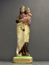 Heiligenbeeld Maria O.L.V. van Scapulier (van de berg Karmel), gips, 21cm (2)