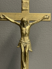 Staand kruis, crucifix, antiek, koper, 1900, 45 cm (8)