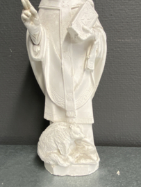 Heiligenbeeld  Ghislenus van Henegouwen, 34 cm, onbewerkt gipsen beeld, (1)