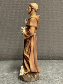 Heiligenbeeld  Franciscus van Assisi met duiven, resin, 13cm (8)