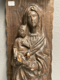 Plaquette Heilige Maria met Kind, Duits eiken hout, 49 x 14 cm  (2)