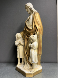 Heiligenbeeld Jezus Heilig Hart met kinderen, gips, 1900,  55 cm (G)