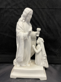 Heilige Communie beeld, Biscuit porselein 19 cm, Jezus en communicant 1910 (1)