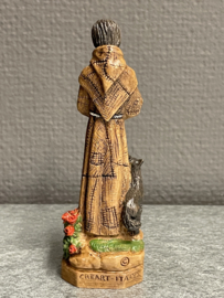 Beeld Heilige Franciscus van Assisi met wolf en vogel en lam. 12 cm hoog. Resin (8)