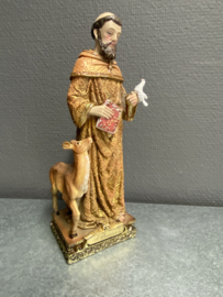 Beeld Heilige Franciscus van Assisi, met hert, 21 cm, resin (3)