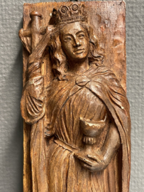 Plaquette Heilige Helena van Constantinopel, houtsnijwerk, 30 x 8 cm (8)