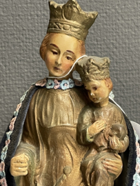 Heiligenbeeld Maria met kind, op halve maan met slang, gips, 36 cm (1)