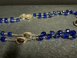 Rozenkrans Kruisweg, Lengte 57 cm, Blauw Glas Kralen