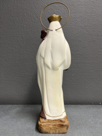 Heiligenbeeld Maria O.L.V. Scapulier (van de berg Karmel) jaren '50 , gips, 25 cm (3)