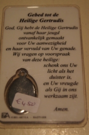 Gertrudis prentje met medaille en gebed.