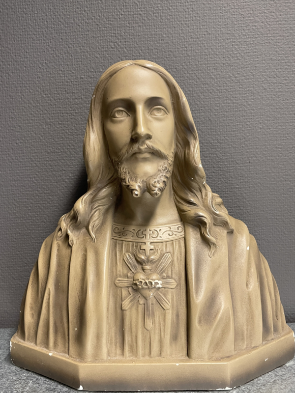 Jezus Heilig Hart, borstbeeld, gips, 36 x 36 cm, antiek (0)