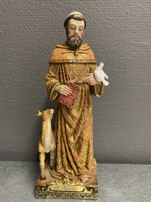 Franciscus van Assisi, met hert, 21 cm, resin (3)