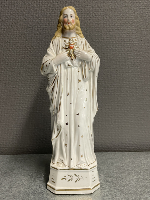 Heiligenbeeld Jezus Heilig Hart, biscuit porselein, 1900, 27 cm (8)