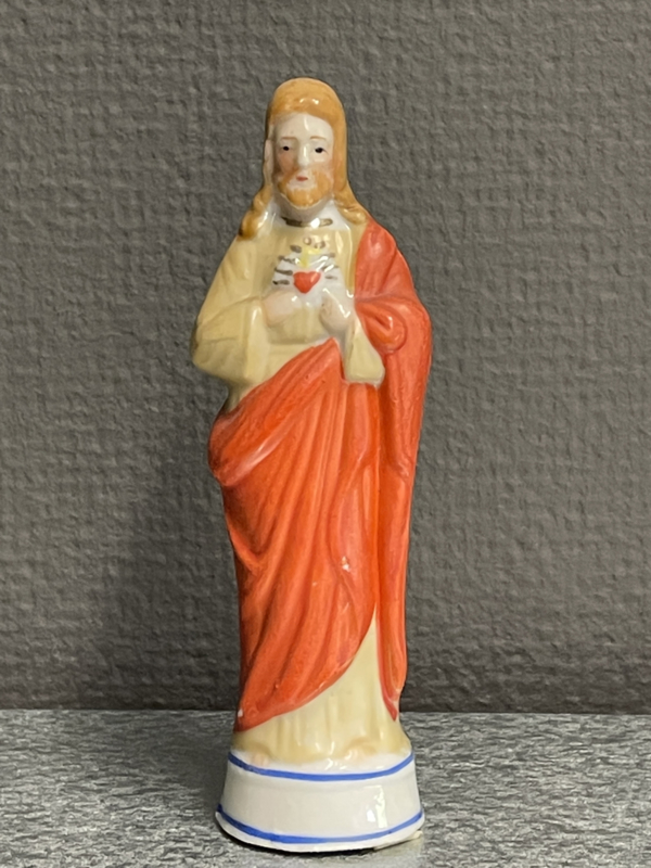 Heiligenbeelden Jezus Heilig Hart 13 cm, biscuit porselein 1900 (1)