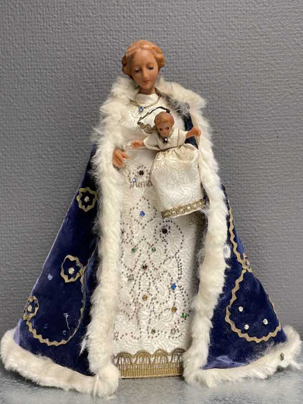 Heiligenbeeld Maria met kind, wassen stolp beeld, 31 cm (10)