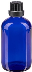 Blauw glazen flesje met dop 100ml