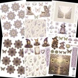 Alle 6 LAVENDEL/HEIDE Fairybells (4e serie) combi knipvellen voor pop-up en decoupage 1x
