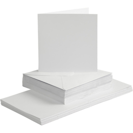 Witte kaarten + enveloppen: 50 vierkante