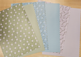 6 dubbelzijdige vellen bloemen / stippen (3 verschillende)