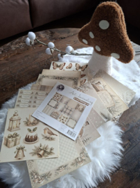FairyBells Art Journaling & Card Making Backgrounds Set nr. 25 Kerst beige - groen