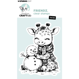 Stempel giraffe met sneeuwpop