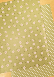 Dubbelzijdig vel groene bloemen / stippen