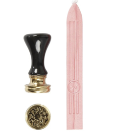 Lakzegel (krans) houder en lichtrode/roze wax
