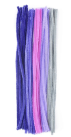 Chenilledraad 5 kleuren: paars, roze, grijs