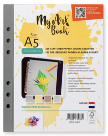 (Art. no. 920813) 20 vel MyArtbook 225 gr/m2 gekleurd papier 4 kleuren assorti (A5)
