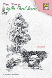 Idyllic Floral Scenes Clear Stempel Scene with Stream and Bridge Nellie's Choice IFS011