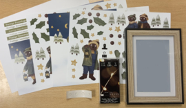 Pakket voor het maken van een lijstje met lichtjes: lijst met dubbele rand, zwart en hout