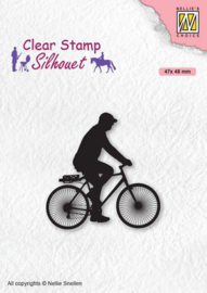 silhouet stempel man op fiets SIL072