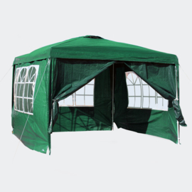 3x3m tent; paviljoen met verwijderbare zijpanelen, groen