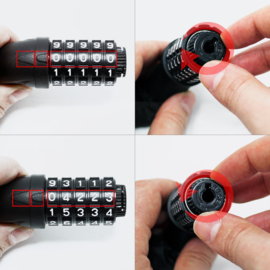 Kettingslot met 5-cijferige cijfercode, fietscijferslot 120cm, cijferslot; zwart.