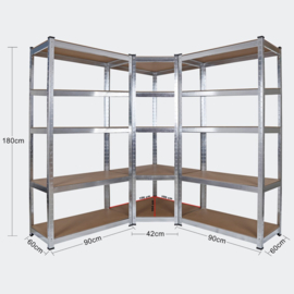 Stevig hoek-rek XL kelderrek met planken; opslagrek, rek, hoekrek.