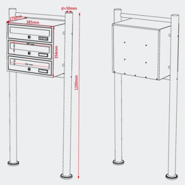 Meervoudige staande brievenbus ( hoog 3 stuks ) in zilver.