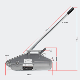 Kabeltrekker tot 1600 kg met 20m kabel Ø11mm voor trekken, spannen en hijsen.