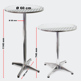 Aluminium bistrotafel in hoogte verstelbaar 74-114 cm Ø 60 cm