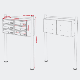 Meervoudige staande brievenbus ( 6 stuks ) in zilver.