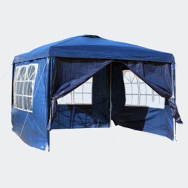 3x3m tent; paviljoen met verwijderbare zijpanelen, blauw