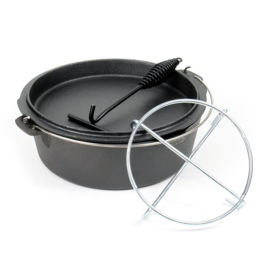 Dutch oven; Gietijzeren vuurpot met deksel, 8 liter.