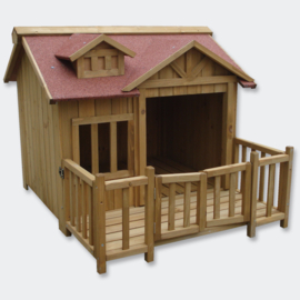 XL Hondenkennel, hondenhuis met veranda, massief hout.