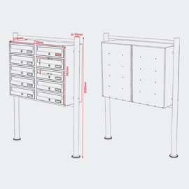 Meervoudige staande brievenbus ( 10 stuks ) in zilver.